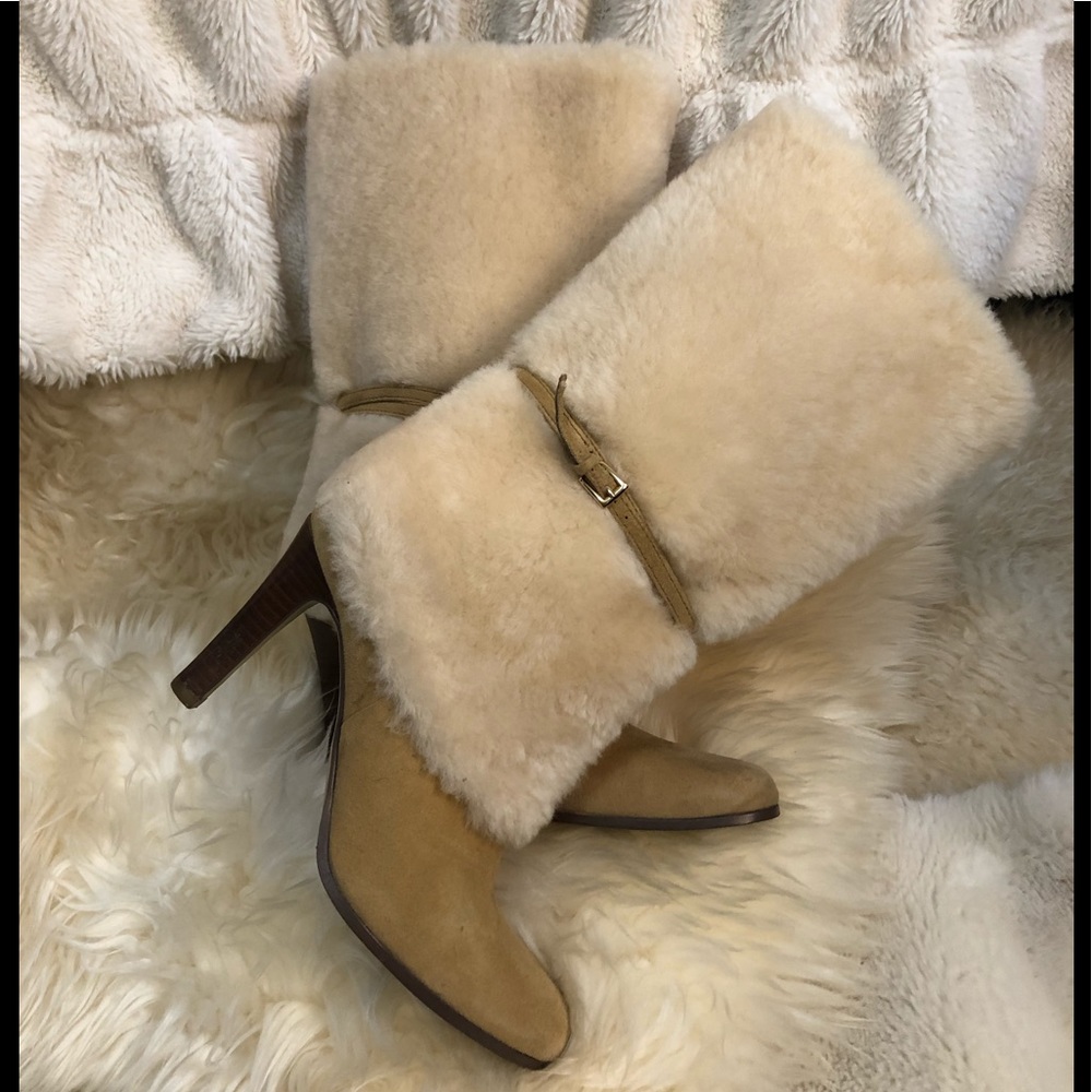 Ralph Lauren Berit camel suede and natural shearling boots size 7.5